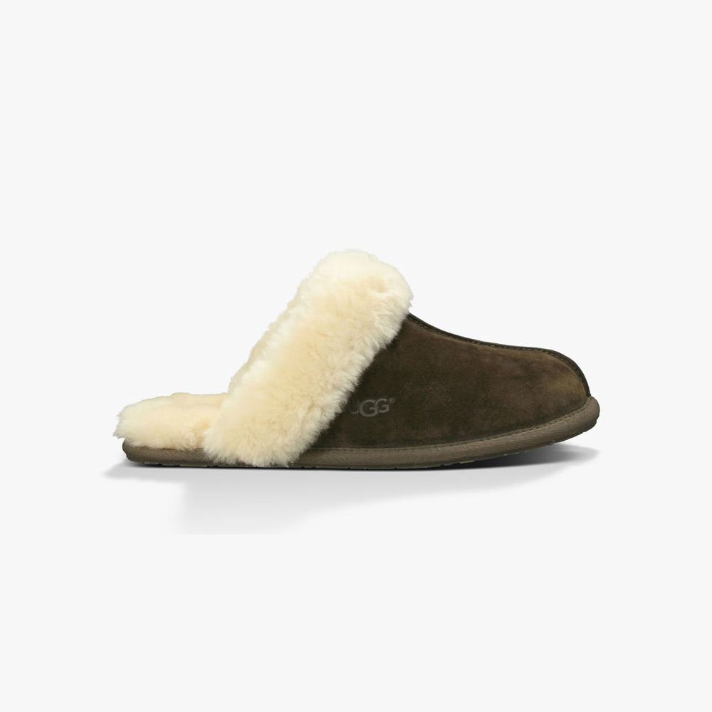 Chausson UGG Scuffette II Femme Kaki/Blanche Soldes 233RODUY